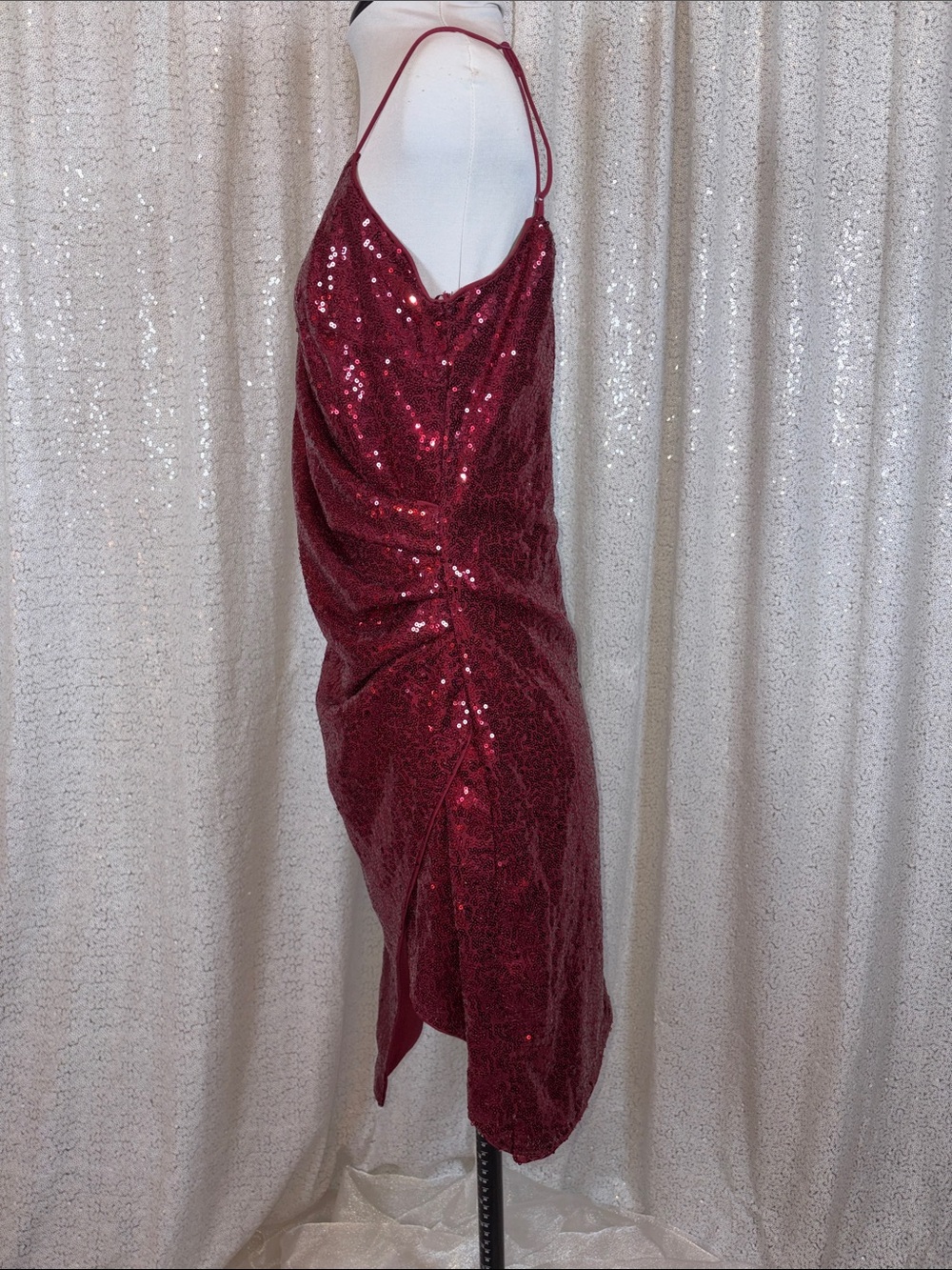 Fashion Nova Red Burgundy Sequin Draped Mini Dress - Picture 2 of 4